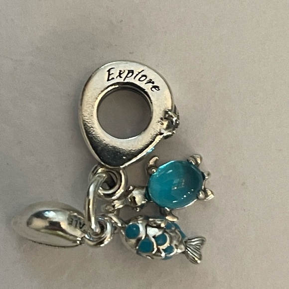 NIB Authentic Pandora Fish, Sea Turtle & Conch Triple Dangle Charm - Picture 2 of 8